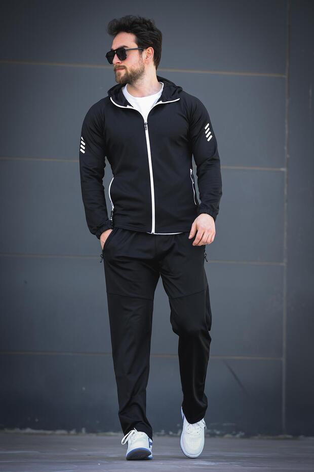 Manremi Slim Fit Diving Fabric Hooded Zippered Men's Tracksuit Set