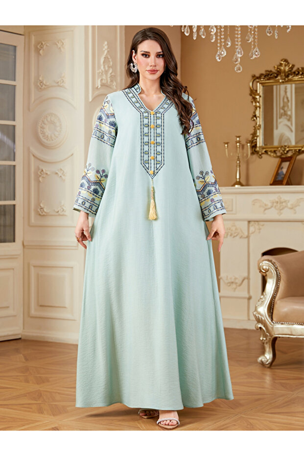 Women Embroidery Tassel Drop Maxi Jalabiya