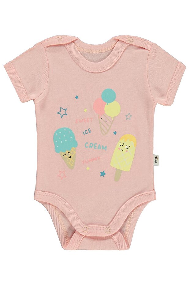 Ice Cream Printed 1-36 Months Snap-On Badi - Pink