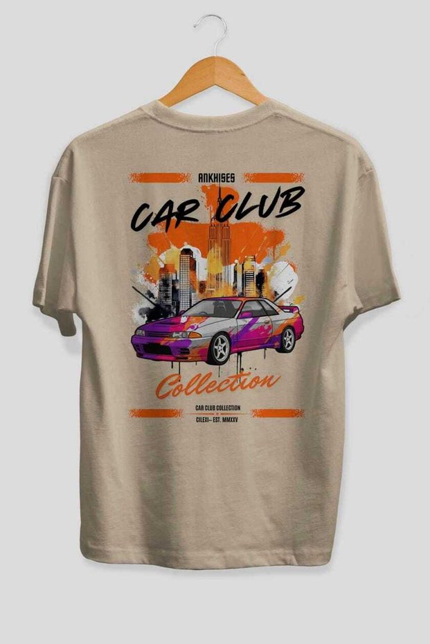 Araba Club Series 33 Back Printed Beige Oversize T-Shirt 100% Cotton Men's Women's