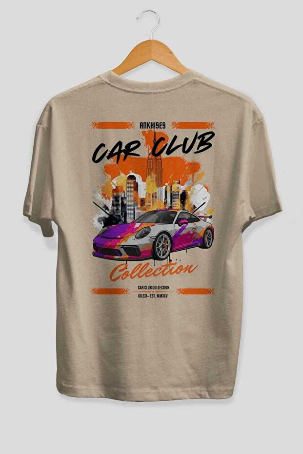 Araba Club Series 25 Back Printed Beige Oversize T-Shirt 100% Cotton Men Women