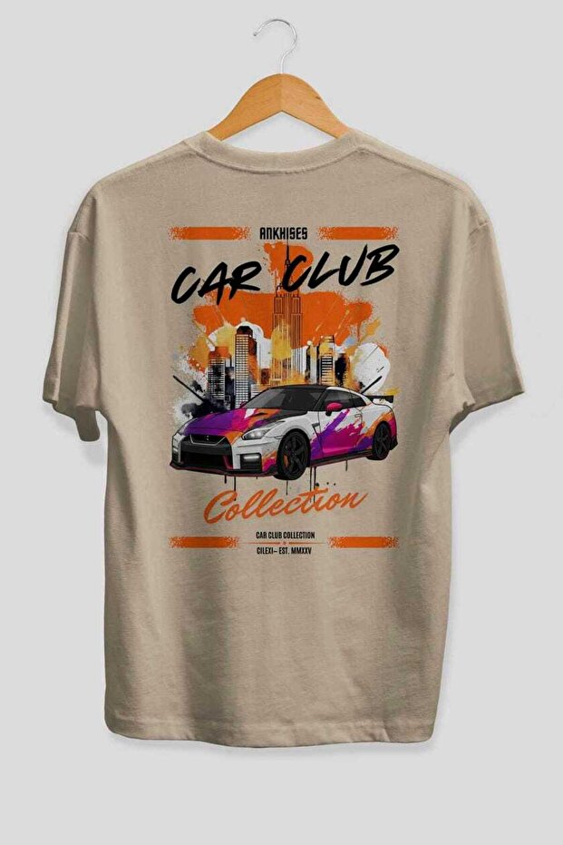 Araba Club Series 32 Back Printed Beige Oversize T-Shirt 100% Cotton Men Women
