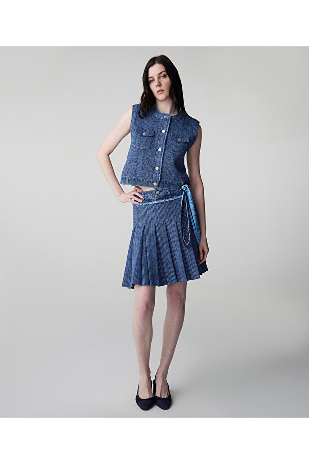 Denim mix triko etek - 1