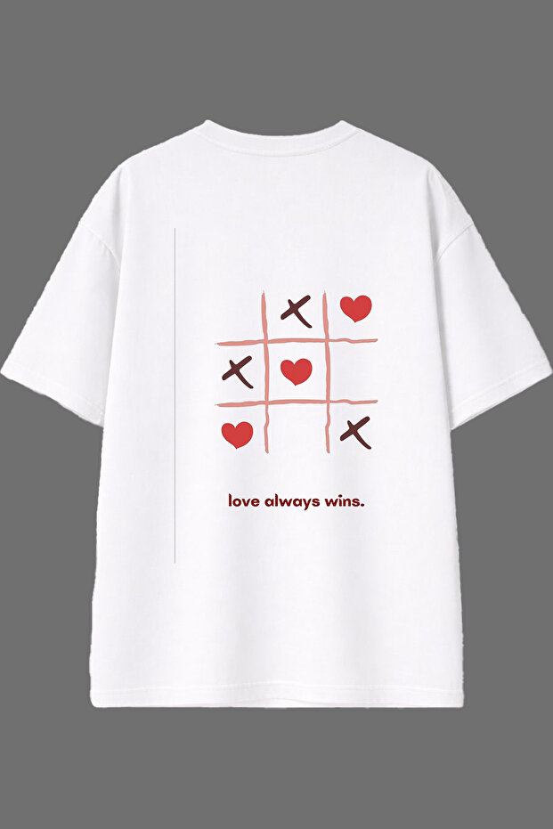 Love Always Design White Oversize T-Shirt with Back Print
