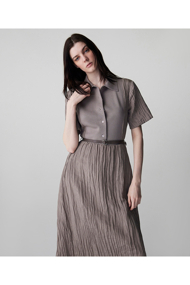 Kemerli triko mix elbise - 2