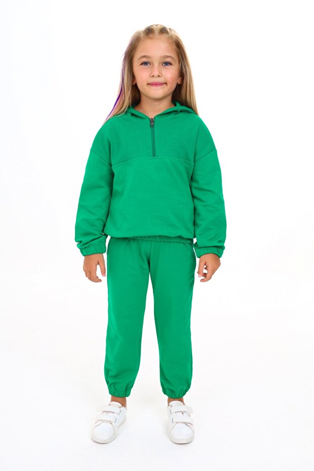 Girl's 2-Piece Set: Hooded Half-Zip Sweatshirt & Pocket Jogger with Elastic Waistband