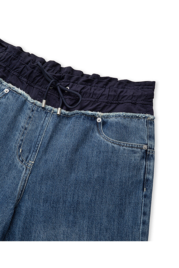 Kontrast elastik bel jean pantolon - 4