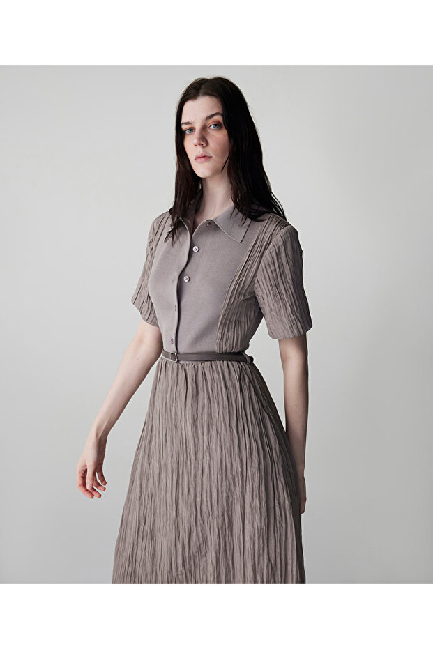 Kemerli triko mix elbise - 5