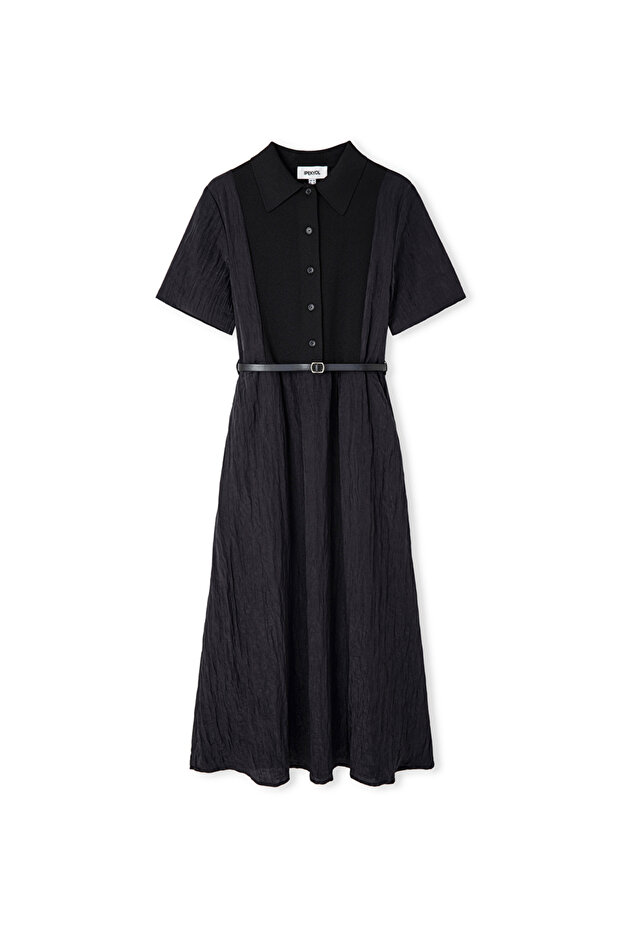 Kemerli triko mix elbise - 3