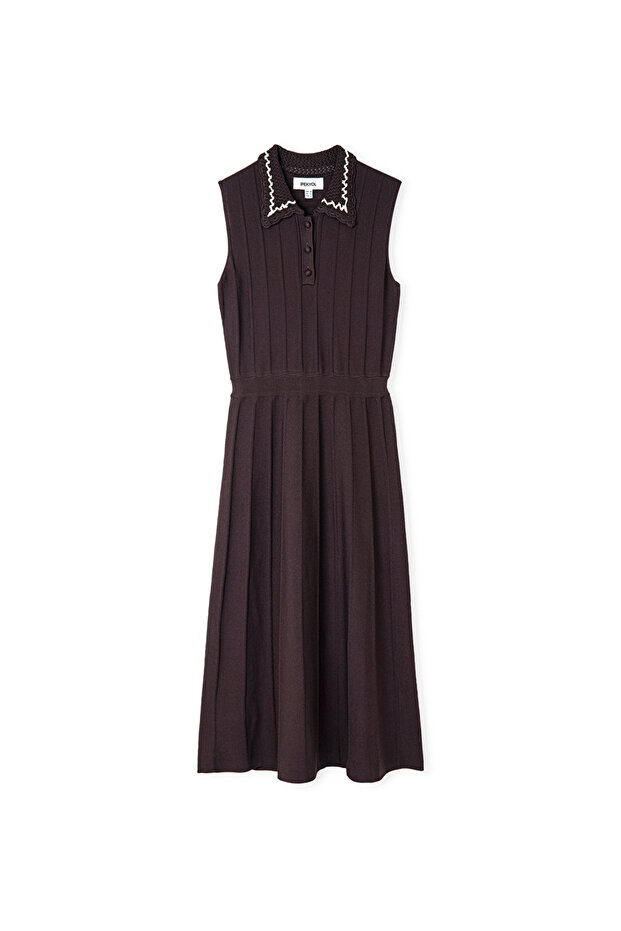 Kontrast yaka triko elbise - 3