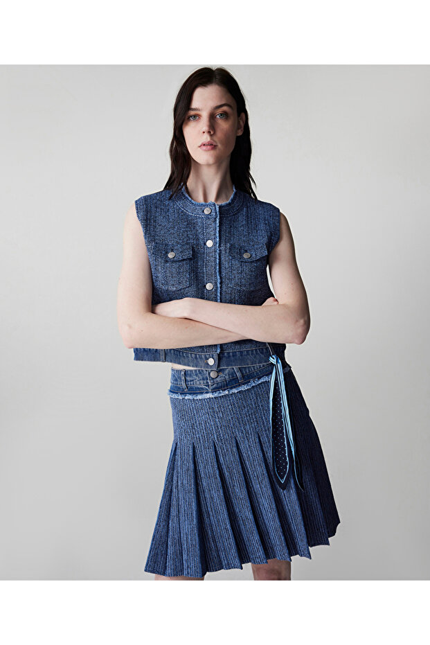 Denim mix triko etek - 2