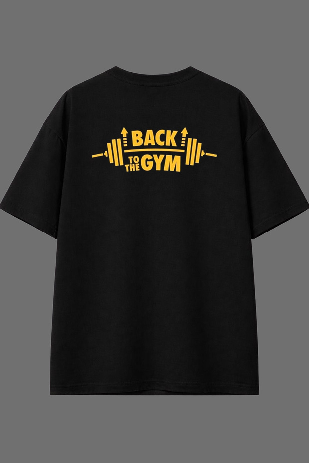 Back Gym Design Back Printed Black Oversize T-Shirt