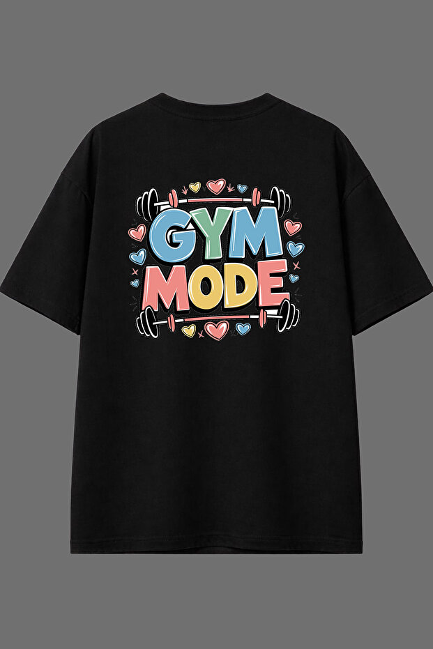 Gym Mode 1 Design Back Printed Black Oversize t Shirt