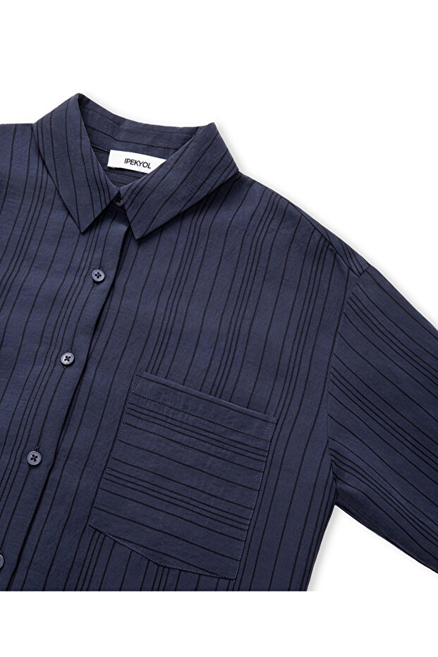 Çizgi jakarlı gömlek - 4