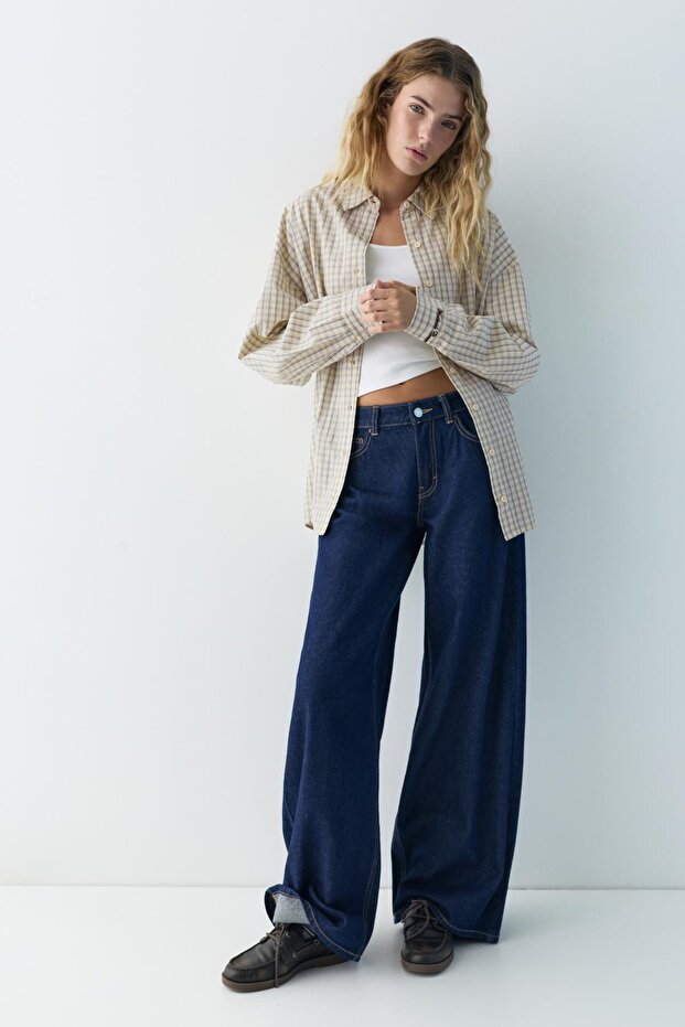 Nakışlı manşetli kareli gömlek - 3