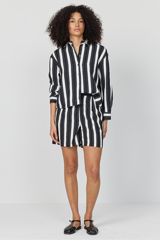 Kadın Çizgili Şort - 6