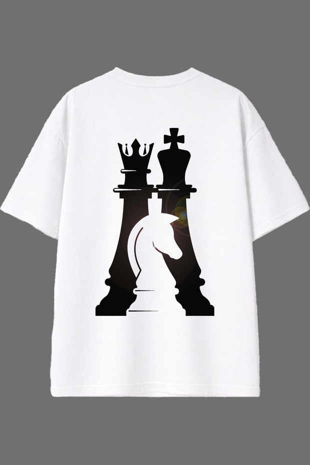 Chess 50 Design White Oversize T-Shirt with Back Print