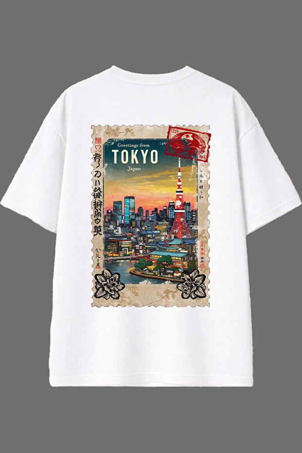 Tokyo Japan Design Back Printed White Oversize t Shirt