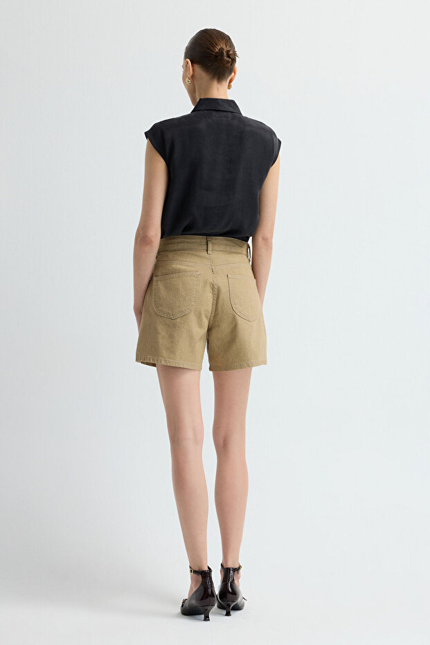 Yüksek Bel Beş Cep Şort - 5