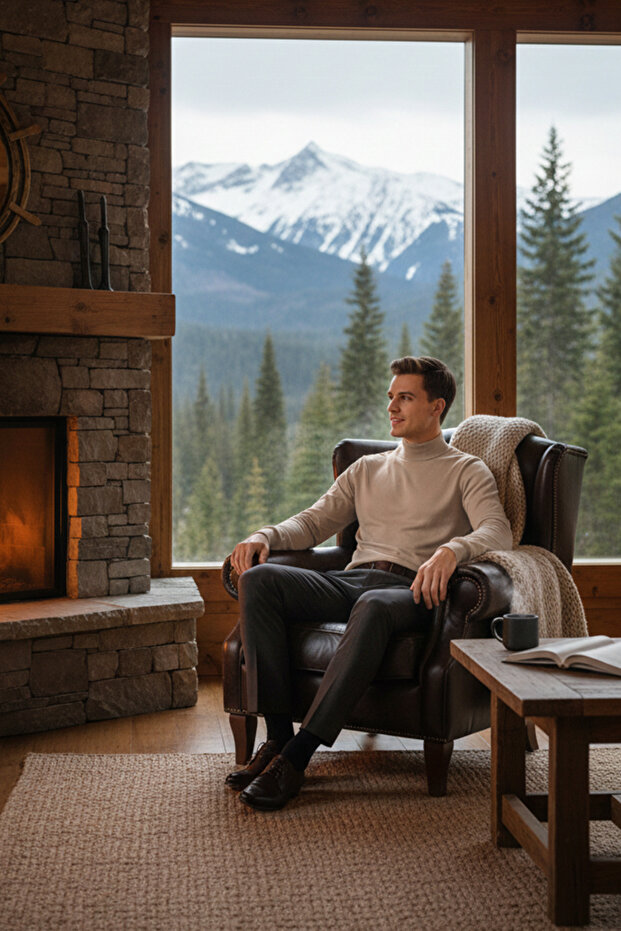 سترة مسطحة نصف الياقة المدورة للرجال - 3