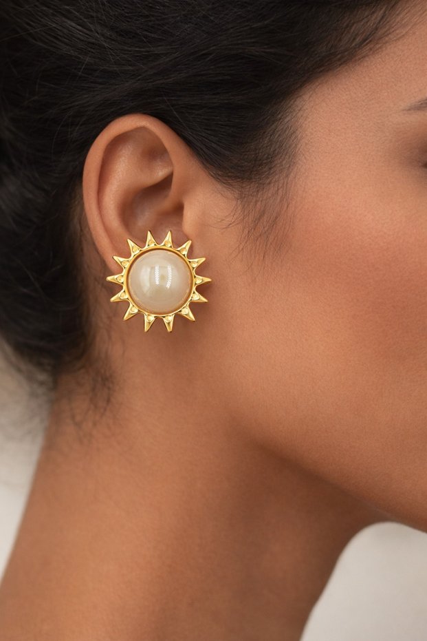 Horizon Yellow Women's Sun Detailed Steel Stud Earrings Stylish Design