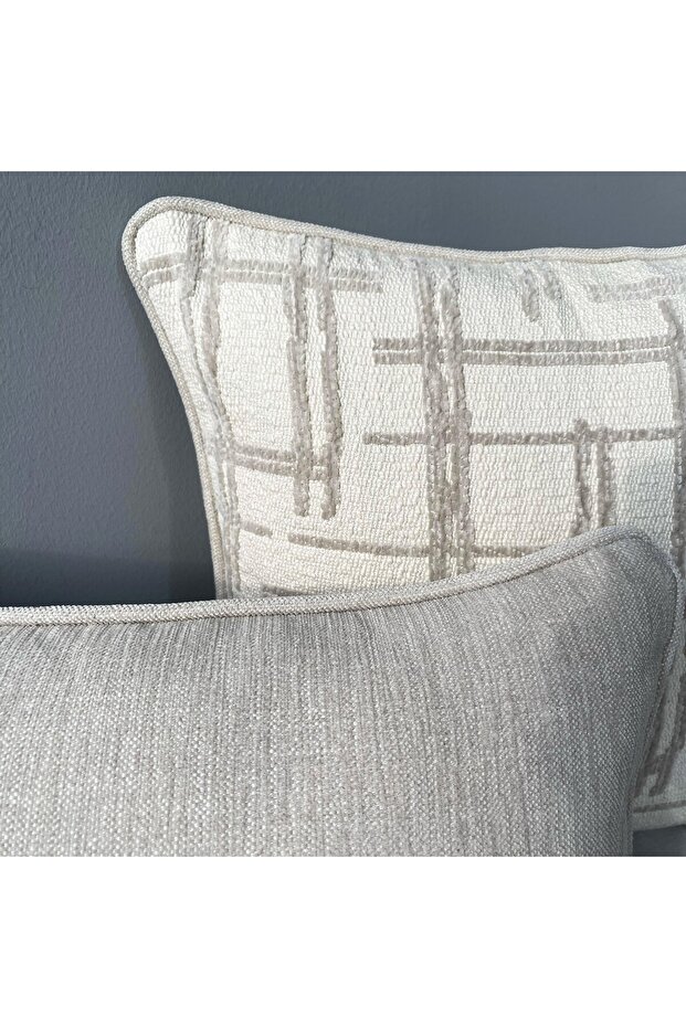 مجموعة أغطية وسائد بنمط منقوش وملمس مميز "Grid & Solid" - 4