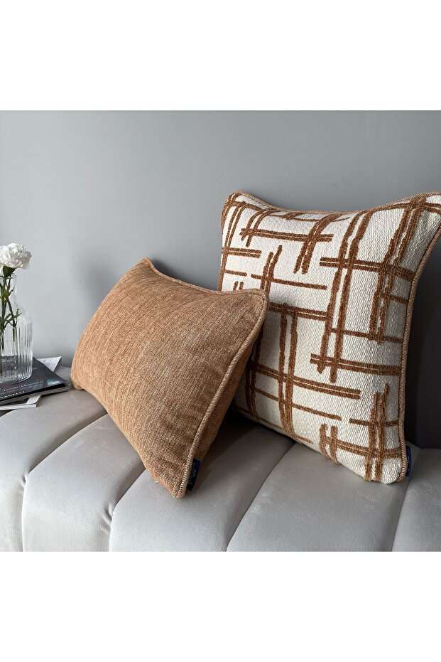 مجموعة أغطية وسائد بنمط منقوش وملمس مميز "Grid & Solid" - 3
