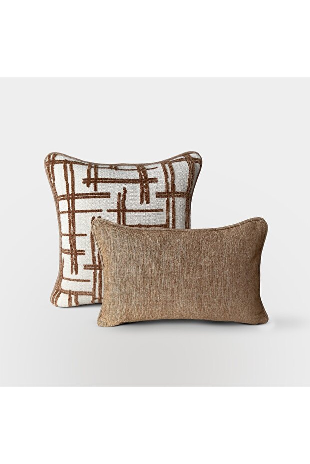 مجموعة أغطية وسائد بنمط منقوش وملمس مميز "Grid & Solid" - 1