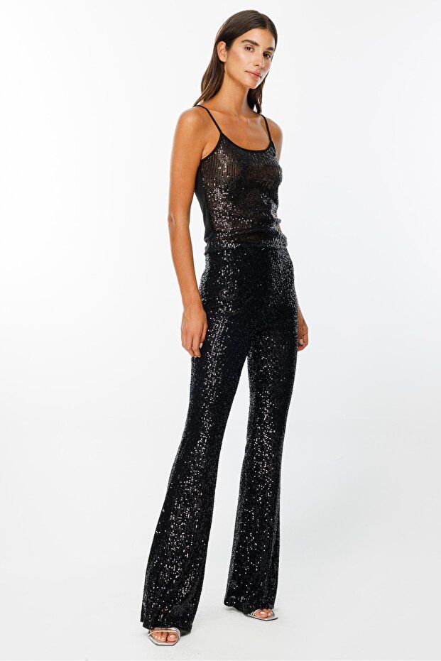 Modailgi İspanyol Paça Payet Pantolon Siyah - 2