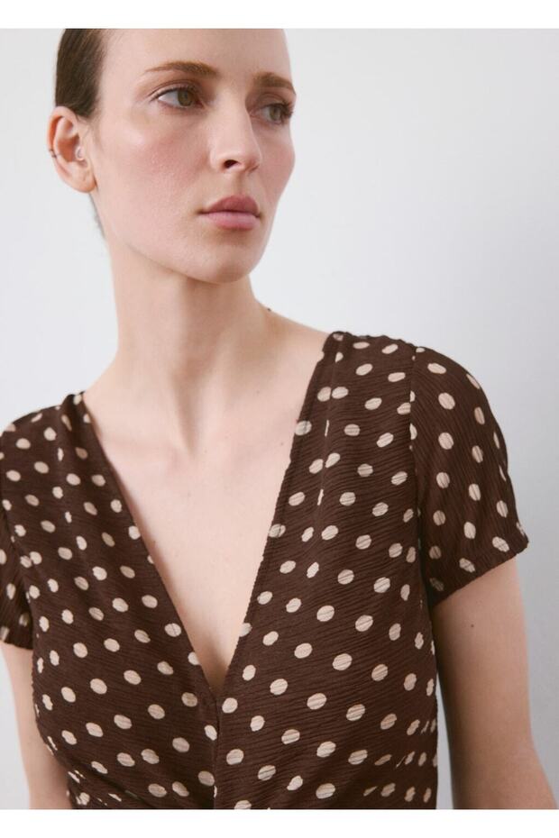 Desenli midi elbise - 6