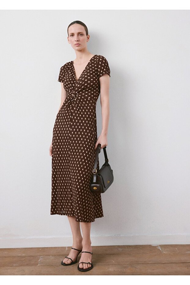 Desenli midi elbise - 2