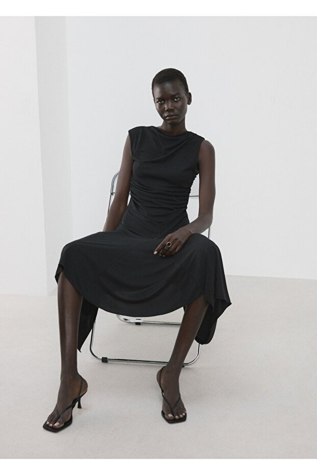 Asimetrik evaze elbise - 7