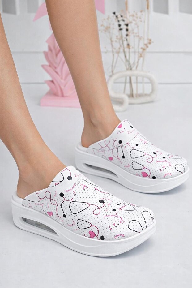 Air Taban White Stethoscope Doctor Nurse Hospital Chef Slippers 412 White Mitra