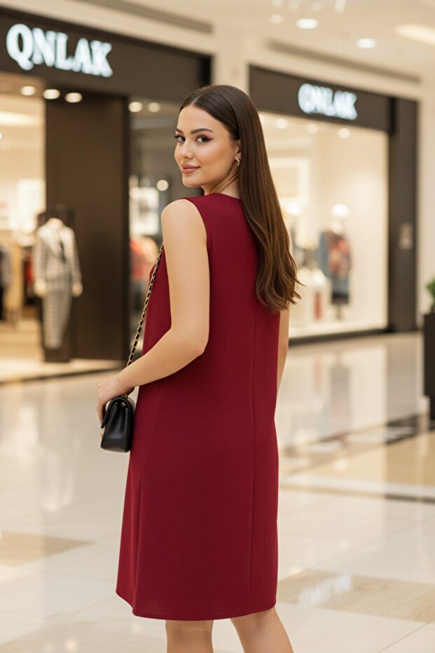 Günlük Şıklık Kolsuz Basic İthal Krep Elbise - 5