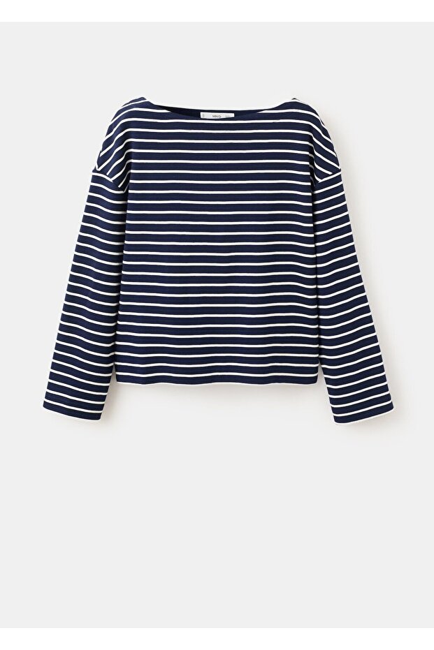 Kayık yakalı çizgili sweatshirt - 3