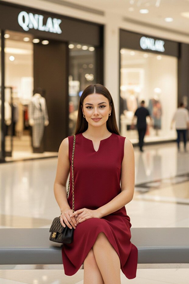 Günlük Şıklık Kolsuz Basic İthal Krep Elbise - 3