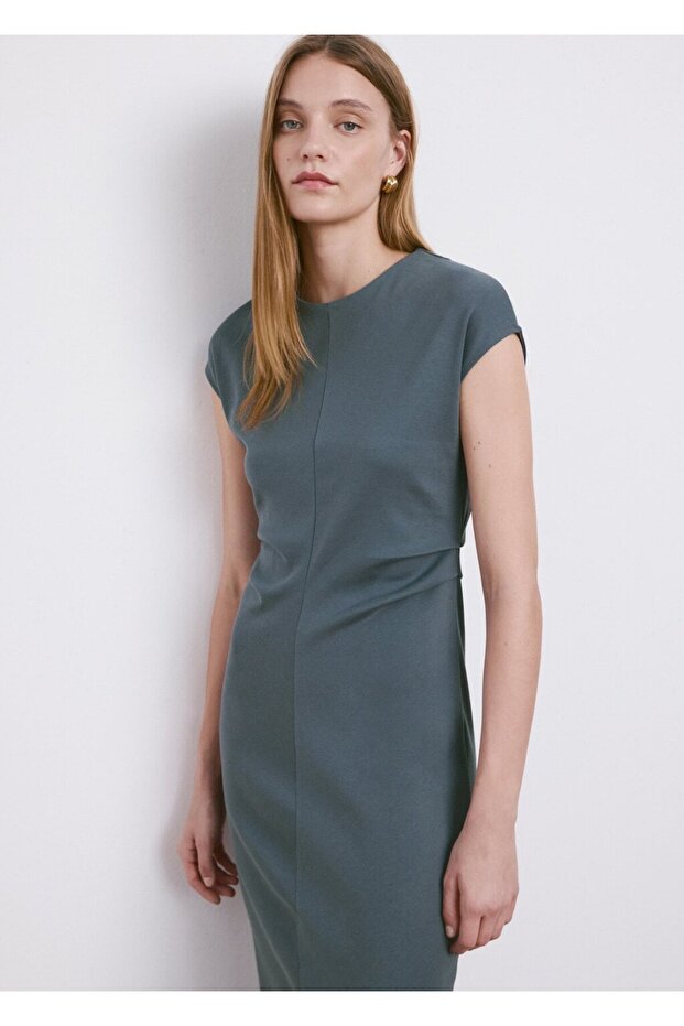 Drape detaylı midi elbise - 1