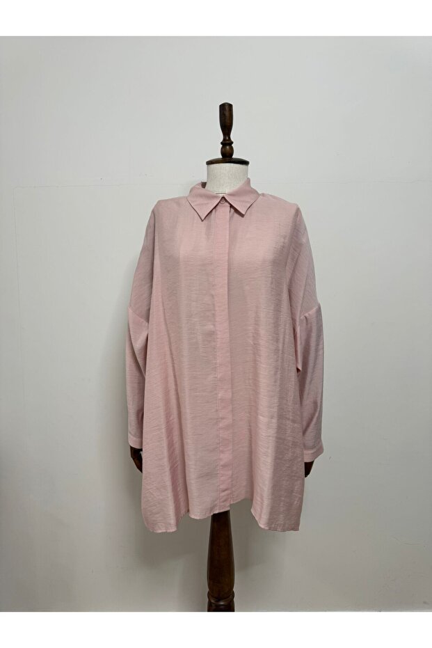 3001 Oversize Basic Pudra Renk Gömlek - 2
