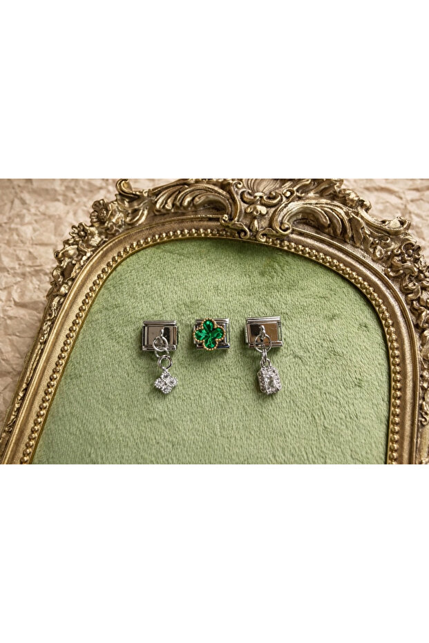 Triple Imported Charm (Silver Clover, Baguette, Green Clover)