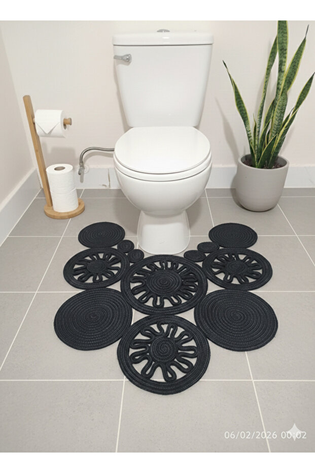 Natural Jute Rope Black Toilet Seat Mat