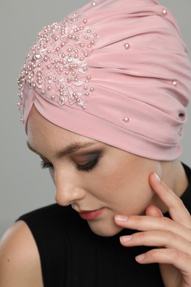 Ripped Lined Embroidered Powder Lace Motif Ready-made Hijab Hijab Evening Dress Bonnet