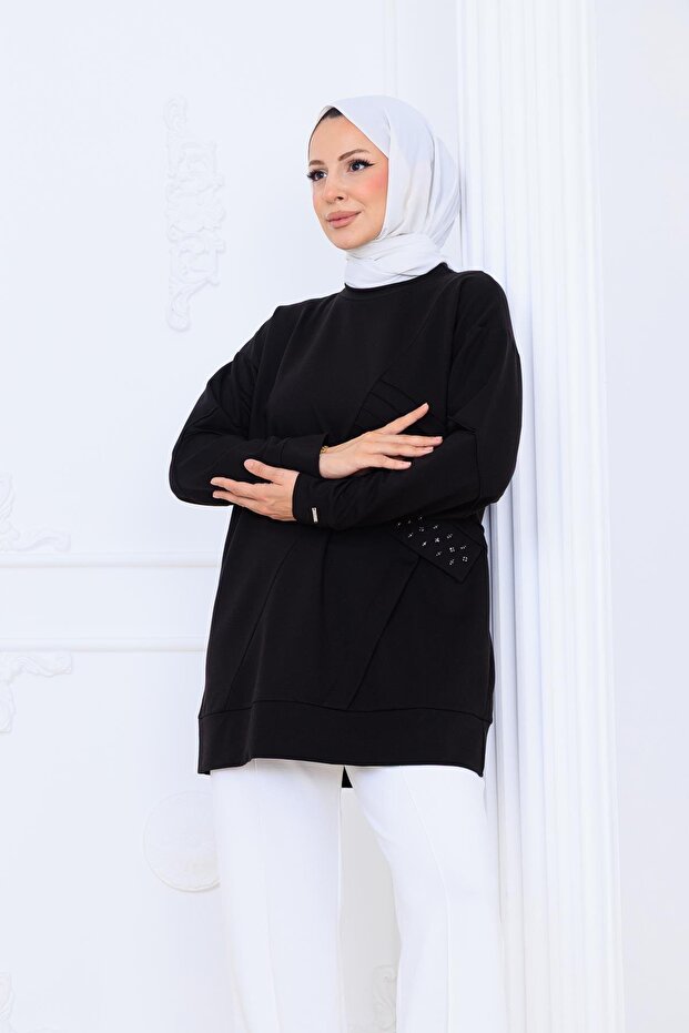 NERVÜR DETAYLI CEBİ TAŞLI TUNİK - 3