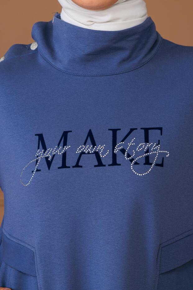 DİK YAKA CEPLİ YAZILI SWEAT - 4