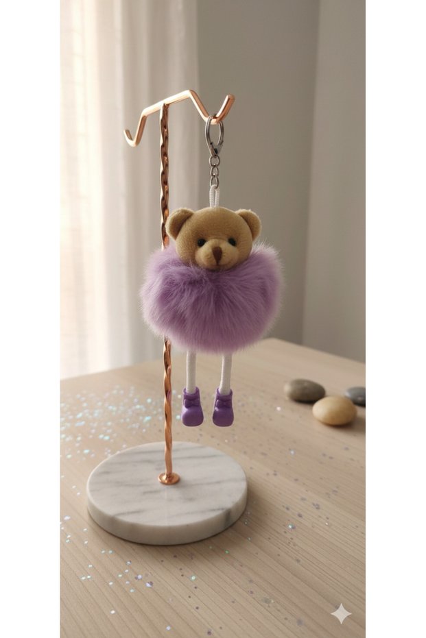 Figured and Footed Plush Pompom Keychain - Colorful and Fun Bag Accessory Gift