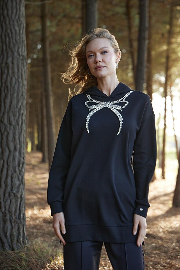 FİYONK TAŞLI KAPÜŞONLU SWATSHIRT - 2