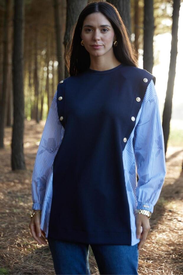 GÖMLEK DETAYLI DÜĞMELİ SWEAT - 1