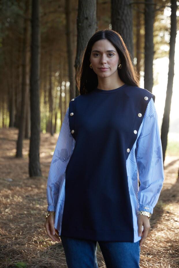 GÖMLEK DETAYLI DÜĞMELİ SWEAT - 4