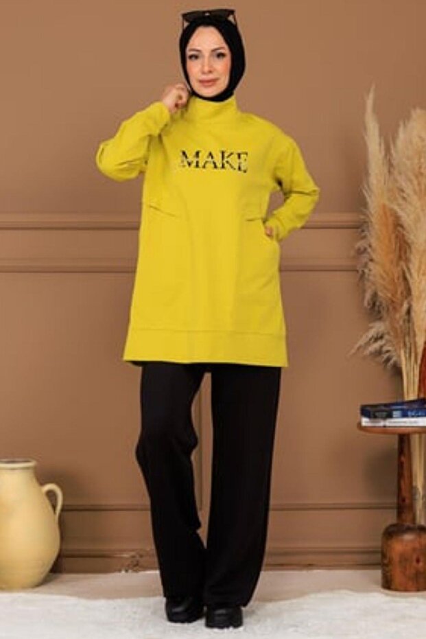 DİK YAKA CEPLİ YAZILI SWEAT - 8