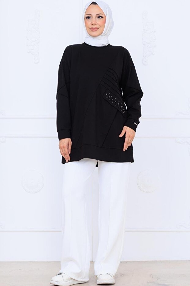 NERVÜR DETAYLI CEBİ TAŞLI TUNİK - 1