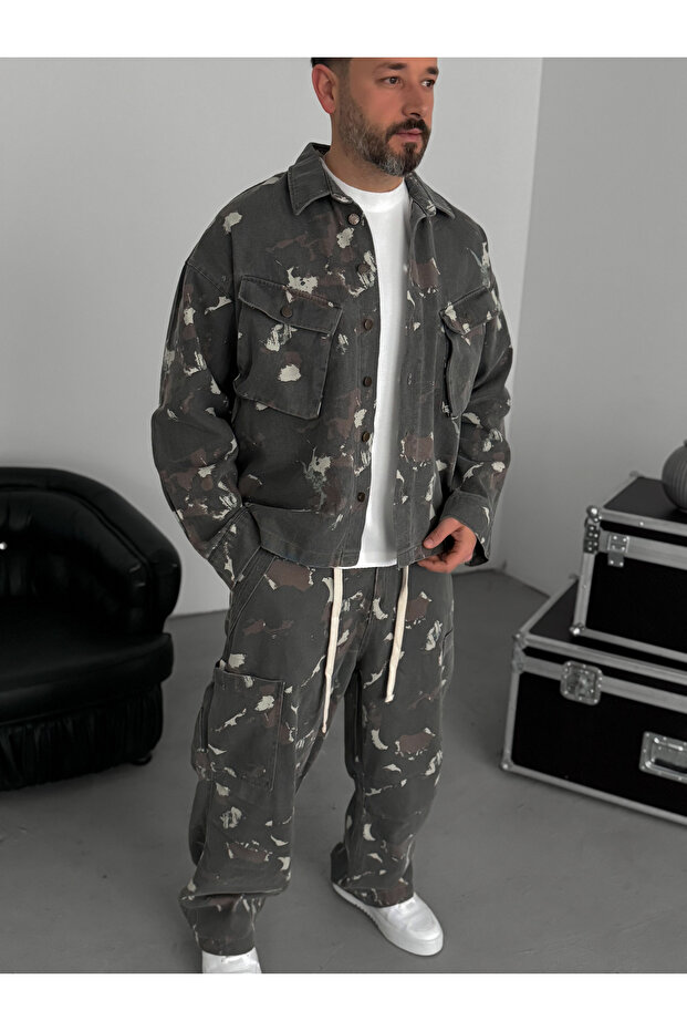 سترة رمادية مموهة بجيوب C-1790 - 4